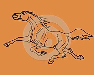 Horse on orange background,  image drawing